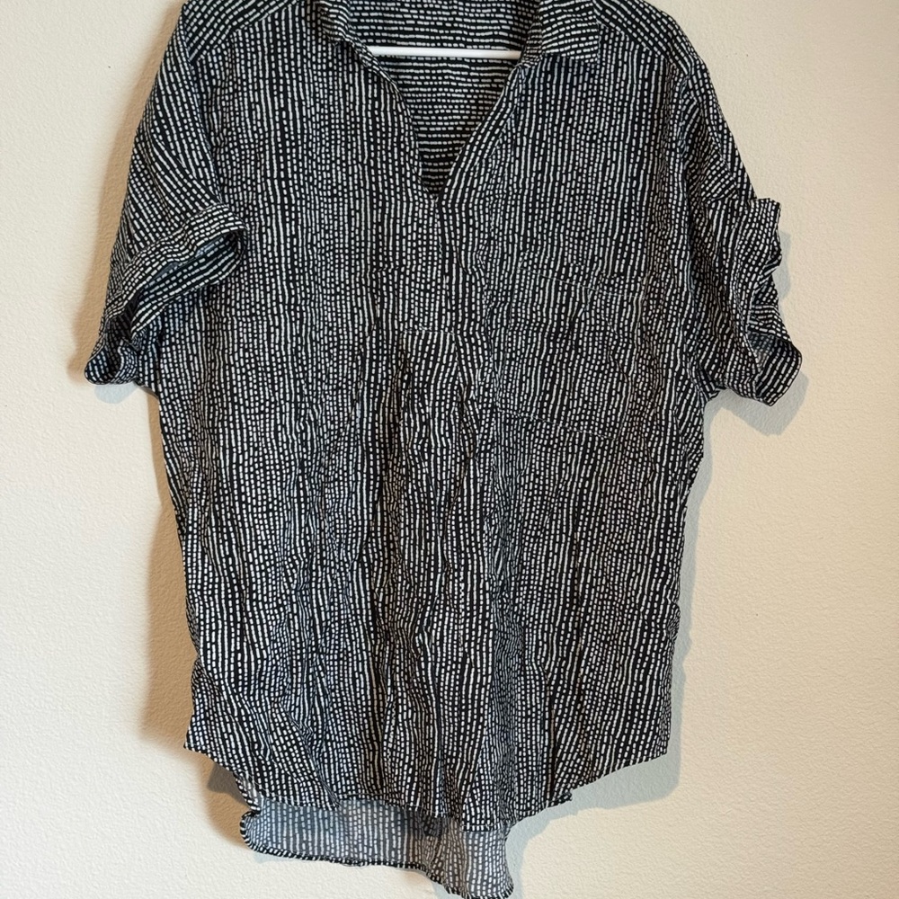 Westbound Black and White Polo Button Down Shirt with Cuffed Sleeves